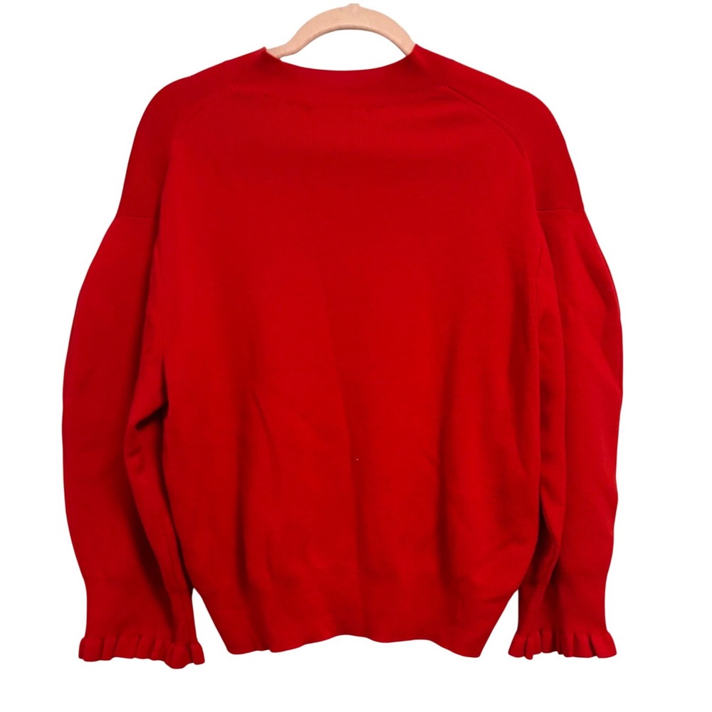 Madewell Red Ruffle Cuff Merino Wool Blend Sweater XL